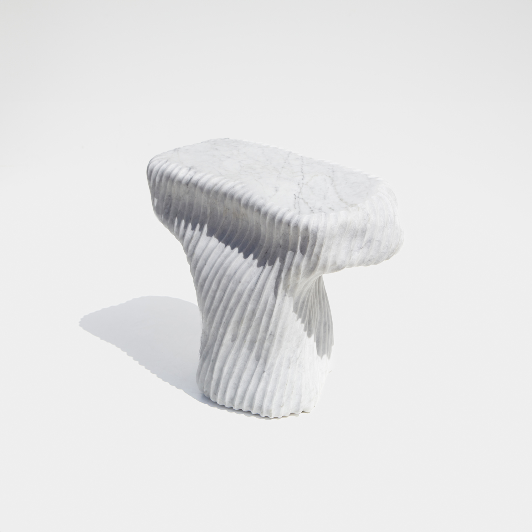 Stone Side Table – Grooved White Marble | Ian Collings | The Future Perfect